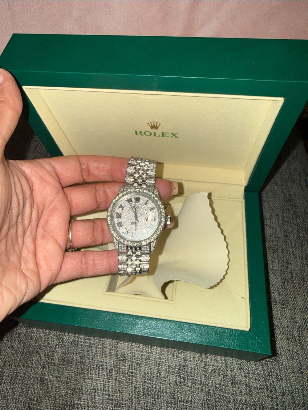 Rolex Women's Silver Crystal-Embellished Watch
